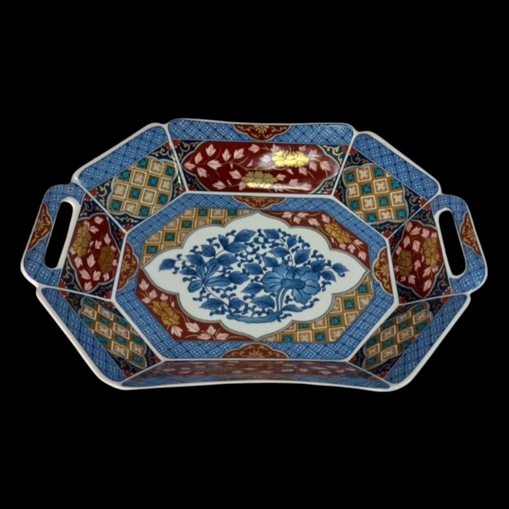 Smithsonian Institution Imari SMB1 Octagonal Bowl Platter Blue Red Gold Floral